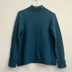 LL Bean Womens Essential Sweater Teal Mock Neck Size M Wool Blend Speckle Winter